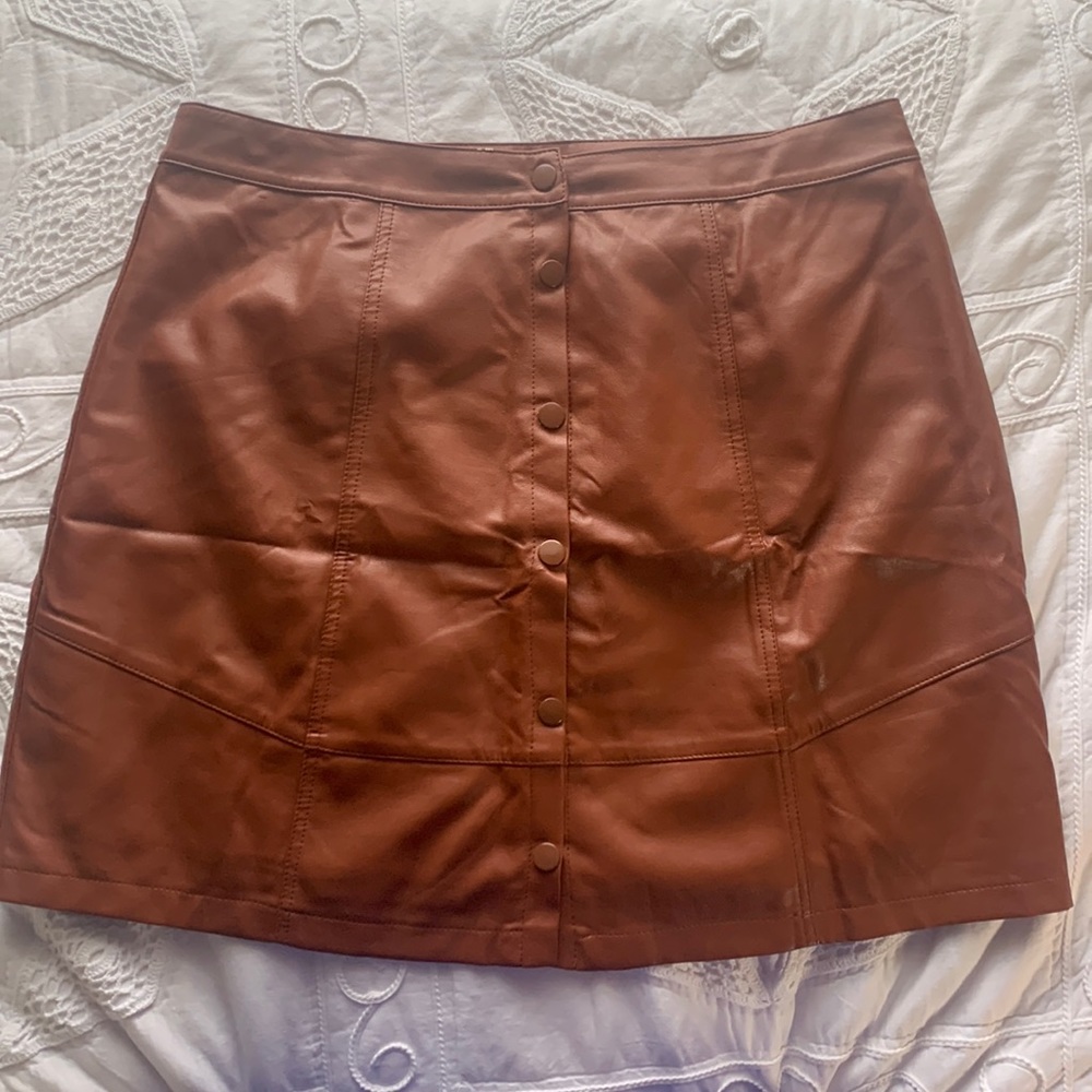 Love Riche Skirt - Brown Laux Leather Skirt with Buttons
